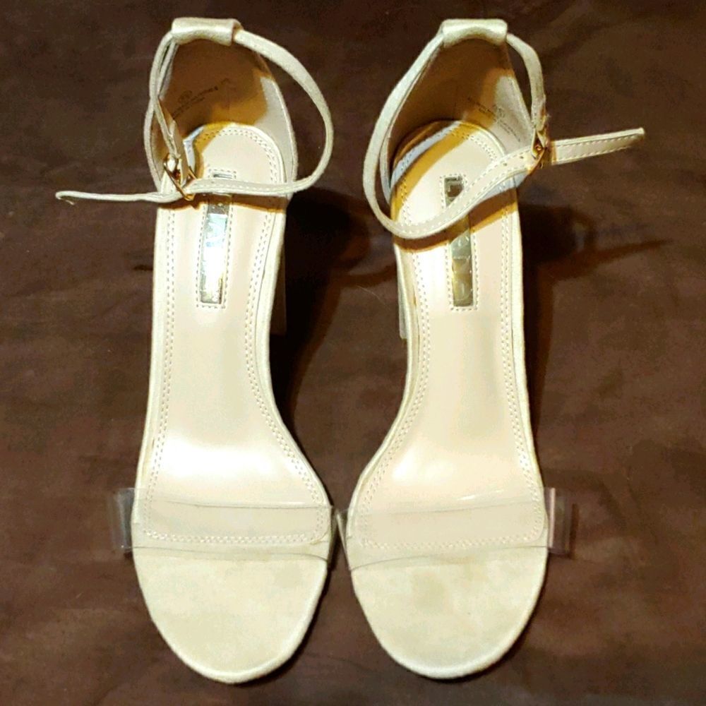 Liliana clear, and faux suede heeled sandal